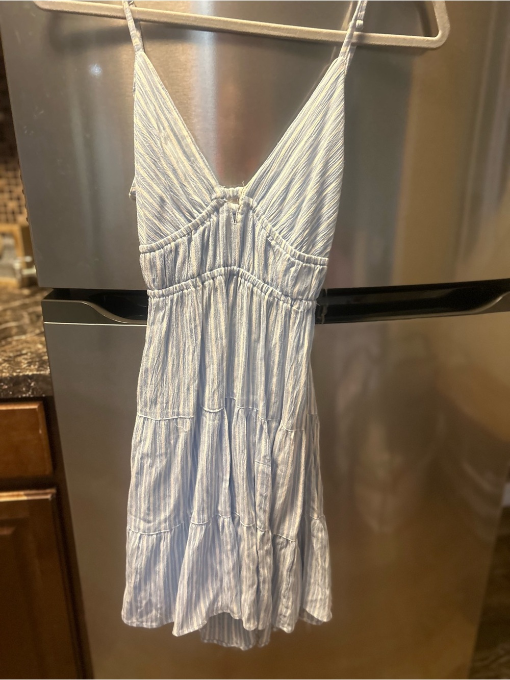 Light Blue Striped Sundress with Spaghetti Straps